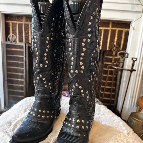 Studded Black Heeled Boots - Picture 3 of 4